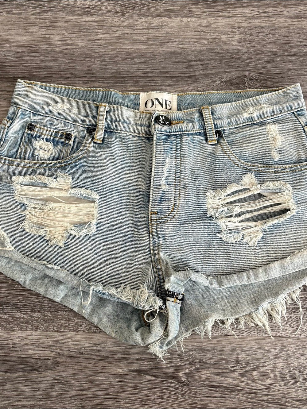 One teaspoon for Free People Light Blue Distressed Denim Cutoff Shorts Size 27